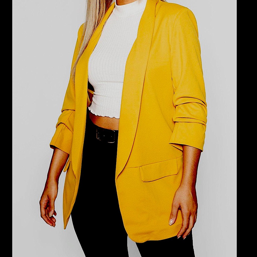 Boohoo Plus Ruched Sleeve Blazer